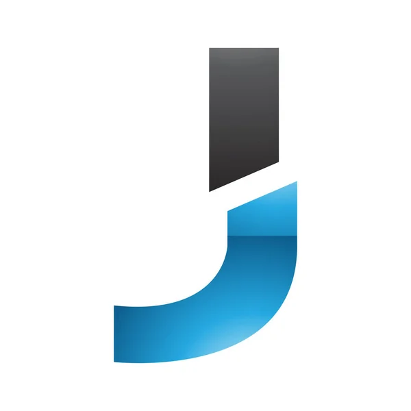 Blue Black Glossy Split Shaped Letter Icon White Background — Stock Photo, Image