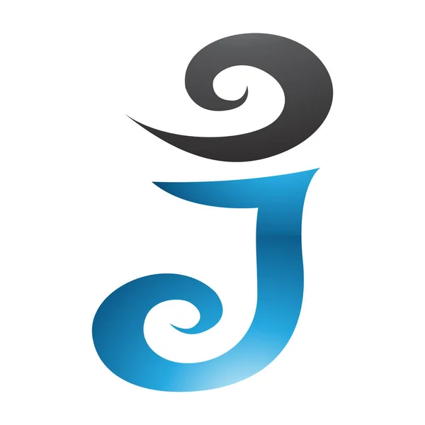 Blaues Und Schwarzes Glossy Swirl Shaped Buchstabe Icon Auf Weißem — Stockfoto