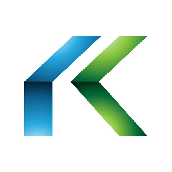 蓝绿相间的折叠字母K白色背景图标 — 图库照片