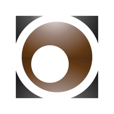 Kahverengi ve Siyah Parlak Kare Beyaz Arkaplanda O Simgesi