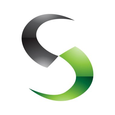 Beyaz Arkaplanda Yeşil ve Siyah Parlak Kılıç Şekilli S Simgesi