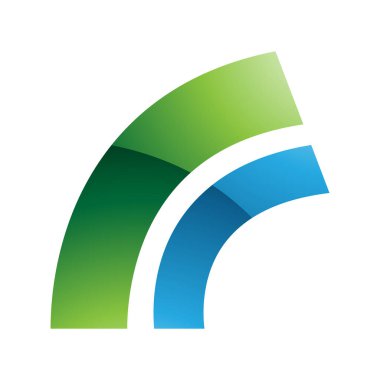 Beyaz Arkaplanda Yeşil ve Mavi Parlak Yay şekilli Harf R Simgesi