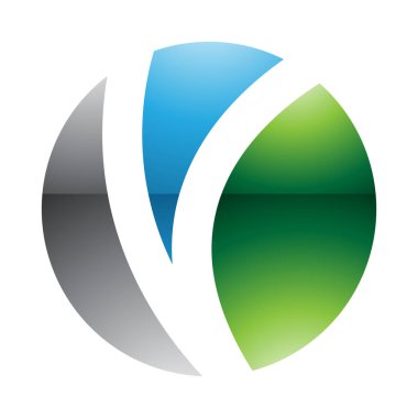 Yeşil ve Mavi Işıltılı Harfler O Simgesi Beyaz Arkaplanda V şeklinde