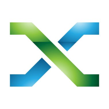 Yeşil ve Mavi Parlak Harf X Simgesi Beyaz Arkaplan Çizgileri Üzerinde Geçişen Çizgiler