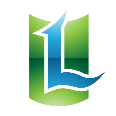 Beyaz Arkaplanda Yeşil ve Mavi Parlak Kalkan Şekilli L Simgesi