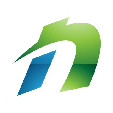 Beyaz Arkaplanda Yeşil ve Mavi Işıltılı İtalyan Harfi N Simgesi