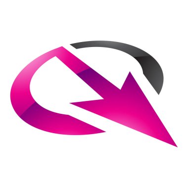 Magenta ve Siyah Parlak Ok Beyaz Arkaplanda Harf Q Simgesi