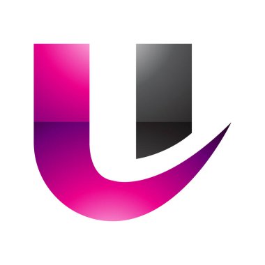 Magenta ve Siyah Parlak Kalın Kıvrımlı Beyaz Arkaplanda U Simgesi