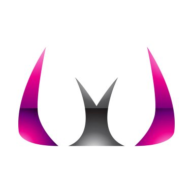 Magenta ve Siyah Parlak Boynuz şekilli Beyaz Arkaplanda W harfi simgesi