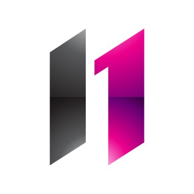 Beyaz Arkaplanda Paralelkenarlı Magenta ve Siyah Parlak Harfler N Simgesi