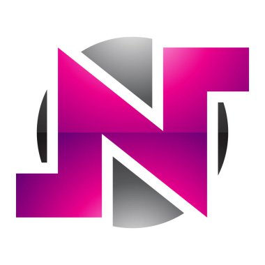 Magenta ve Siyah Parlak Yuvarlak Kalın Harf N Simgesi Beyaz Arkaplanda