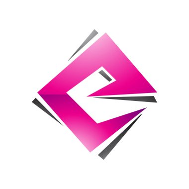 Magenta ve Siyah Parlak Kare Elmas Harf E Simgesi Beyaz Arkaplanda