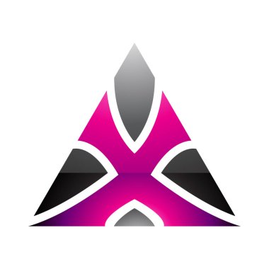 Magenta ve Siyah Parlak Üçgen şekilli Beyaz Arkaplanda X harfi simgesi
