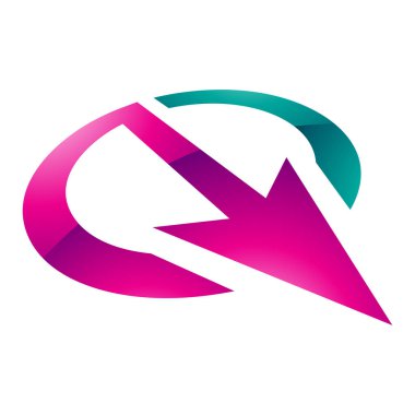 Magenta ve Yeşil Parlak Ok Beyaz Arkaplanda Harf Q Simgesi
