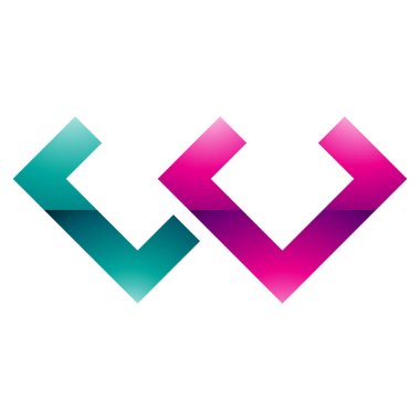 Magenta ve Yeşil Parlak Köşeli Harf W Simgesi Beyaz Arkaplanda