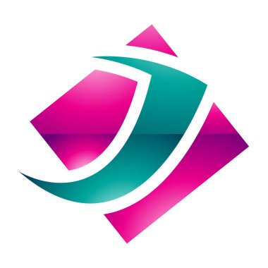 Magenta ve Yeşil Parlak Elmas Meydanı Beyaz Arkaplanda J Simgesi