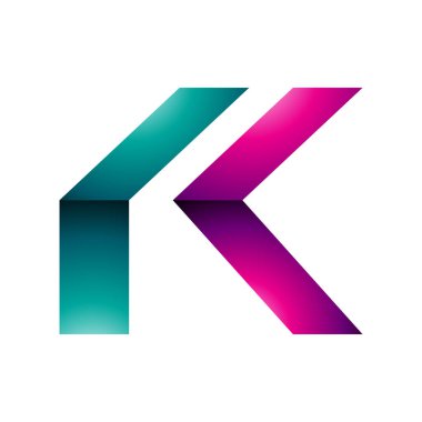 Magenta ve Yeşil Parlak Katlanmış K Simgesi Beyaz Arkaplanda