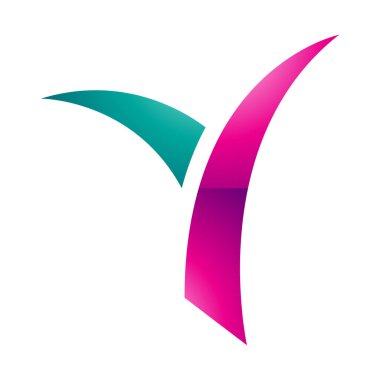 Magenta ve Yeşil Parlak Çimen Beyaz Arkaplanda Y harfi simgesi