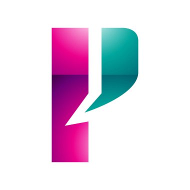 Magenta ve Yeşil Parlak Harfli P Simgesi Beyaz Arkaplanda Kalın Dikdörtgen