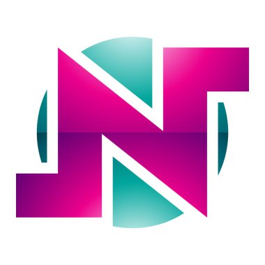 Magenta ve Yeşil Parlak Yuvarlak Kalın Harf N Simgesi Beyaz Arkaplanda