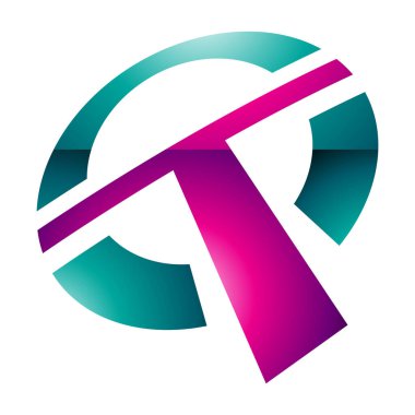 Magenta ve Yeşil Parlak Yuvarlak şekilli Beyaz Arkaplanda Mektup T Simgesi