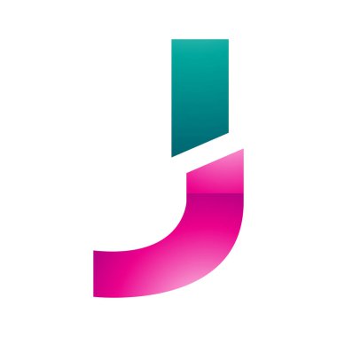 Magenta ve Yeşil Parlak Bölünmüş Beyaz Arkaplanda J Simgesi