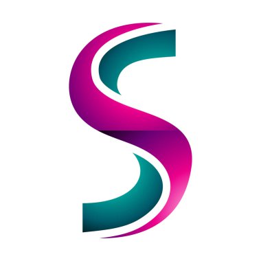 Beyaz Arkaplanda Magenta ve Yeşil Parlak Şekilli S Simgesi