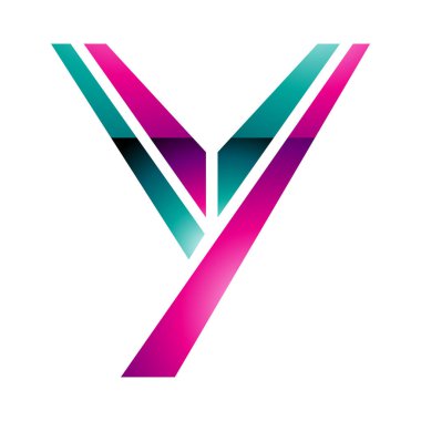 Magenta ve Yeşil Parlak Büyük Harf Y Simgesi Beyaz Arkaplanda