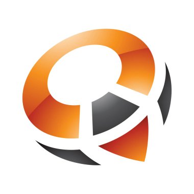 Beyaz arkaplanda turuncu ve siyah renkli pusula şekilli Q harfi simgesi