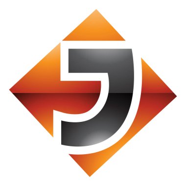 Turuncu ve Siyah Parlak Kare Elmas şekilli Beyaz Arkaplanda J Simgesi