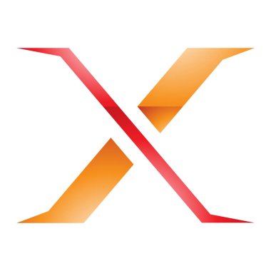 Turuncu ve Kırmızı Sivri uçlu Harf X Simgesi Beyaz Arkaplanda