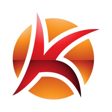 Beyaz Arkaplanda Turuncu ve Kırmızı Parlak Sivri Harf K Simgesi