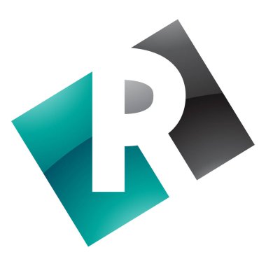 Beyaz Arkaplanda İran Yeşil ve Siyah Parlak Dikdörtgen şekilli Harf R Simgesi