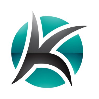 Pers Yeşil ve Siyah Parlak Sivri Noktalı K Simgesi Beyaz Arkaplanda