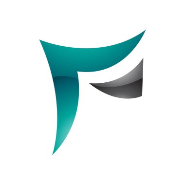 İran Yeşil ve Siyah Dalgalı Parlak Kağıt Şekilli Beyaz Arkaplanda F Harfi Simgesi