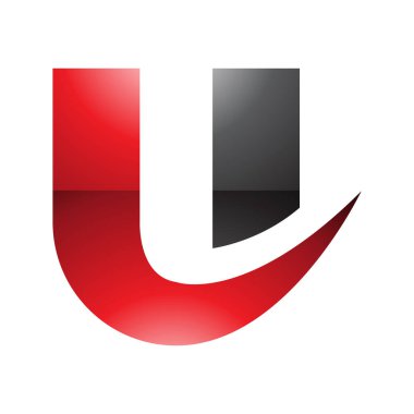 Kırmızı ve Siyah Parlak Kalın Kıvrımlı Beyaz Arkaplanda U Simgesi