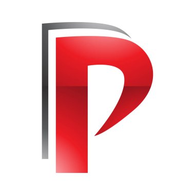 Kırmızı ve Siyah Parlak Katmanlı Beyaz Arkaplanda P Simgesi