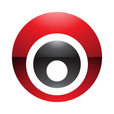 Kırmızı ve Siyah Işıltılı Harfler O Simgesi Yuvalı Çemberler Beyaz Arkaplanda