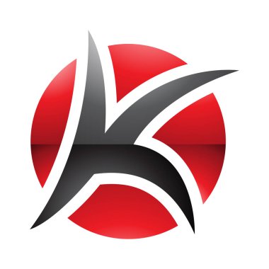 Beyaz Arkaplanda Kırmızı ve Siyah Parlak Sivri Harf K Simgesi