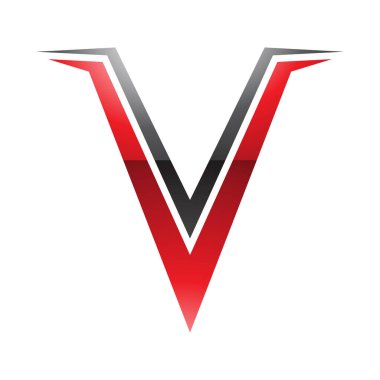 Beyaz Arkaplanda Kırmızı ve Siyah Parlak Dikenli Harf V Simgesi