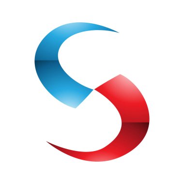 Beyaz Arkaplanda Kırmızı ve Mavi Işıltılı Kılıç Şeklinde S Simgesi