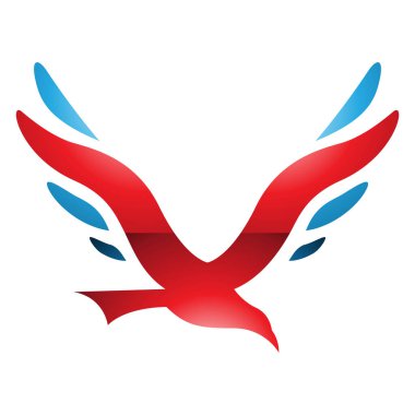 Beyaz Arkaplanda Kırmızı ve Mavi Parlak Kuş Şeklinde V harfi Simgesi