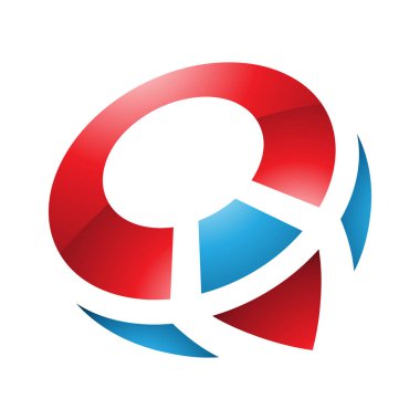 Beyaz Arkaplanda Kırmızı ve Mavi Parlak Pusula Şekilli Q harfi Simgesi