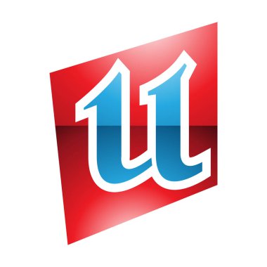 Beyaz Arkaplanda Kırmızı ve Mavi Işıltılı Kare Şeklinde U Simgesi