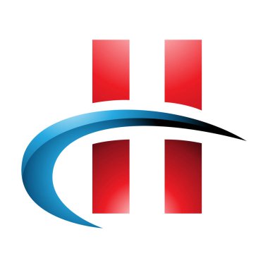 Kırmızı ve Mavi Parlak Harfli Dikdörtgenli H Simgesi ve Beyaz Arkaplanda bir Swoosh