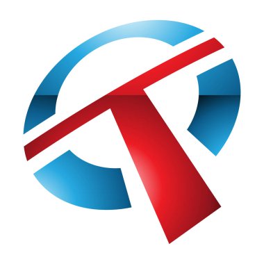 Beyaz Arkaplanda Kırmızı ve Mavi Parlak Yuvarlak Harfli T Simgesi