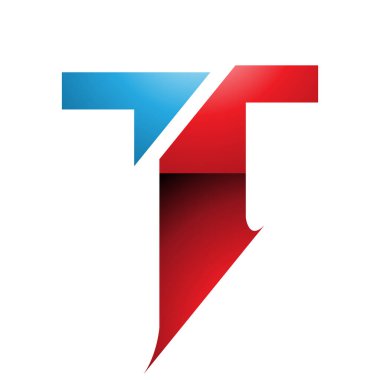 Beyaz Arkaplanda Kırmızı ve Mavi Parlak Ayrılmış Harf T Simgesi