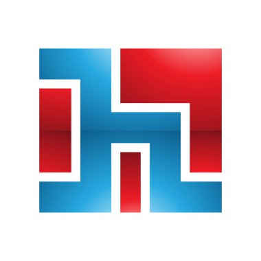 Beyaz Arkaplanda Kırmızı ve Mavi Kare Şekilli Parlak Harfli H Simgesi