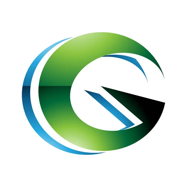 蓝色和绿色圆形光滑排列的字母G白色背景图标 — 图库照片