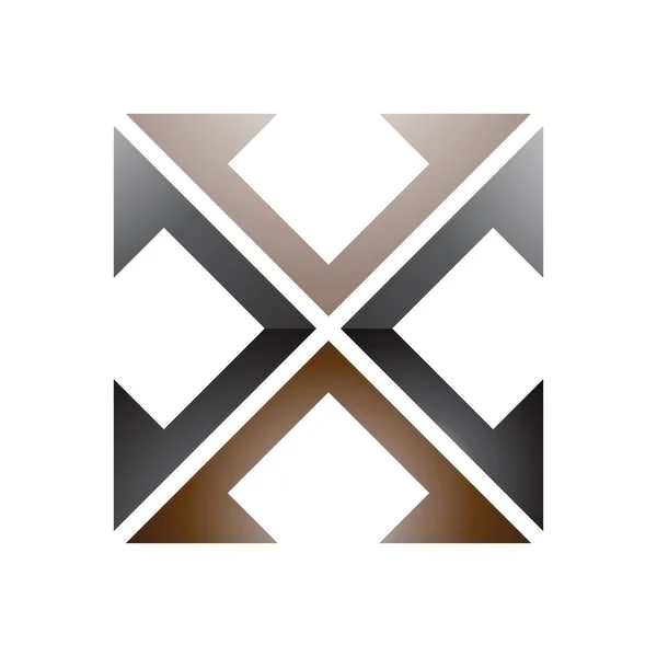 Brauner Und Schwarzer Hochglanzpfeil Mit Viereckigem Buchstaben Symbol Auf Weißem — Stockfoto